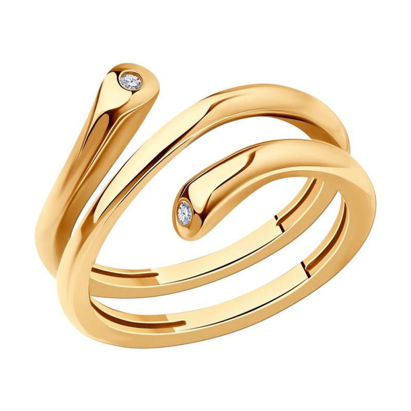 Двойное кольцо SOKOLOV из золочёного серебра с фианитами