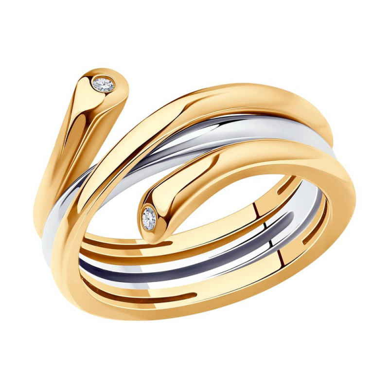 Dvigubas žiedas SOKOLOV iš paauksuoto sidabro su kubiniu cirkoniu
