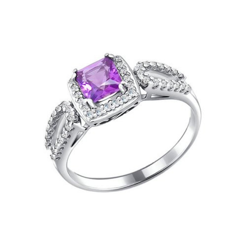 Silver ring SOKOLOV with amethyst and cubic zirkonia