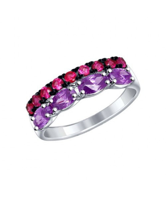Silver ring SOKOLOV with red and lilac cubic zirconias