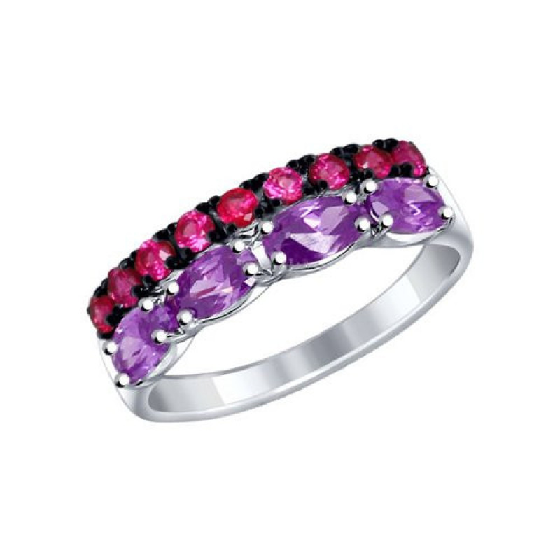 Silver ring SOKOLOV with red and lilac cubic zirconias