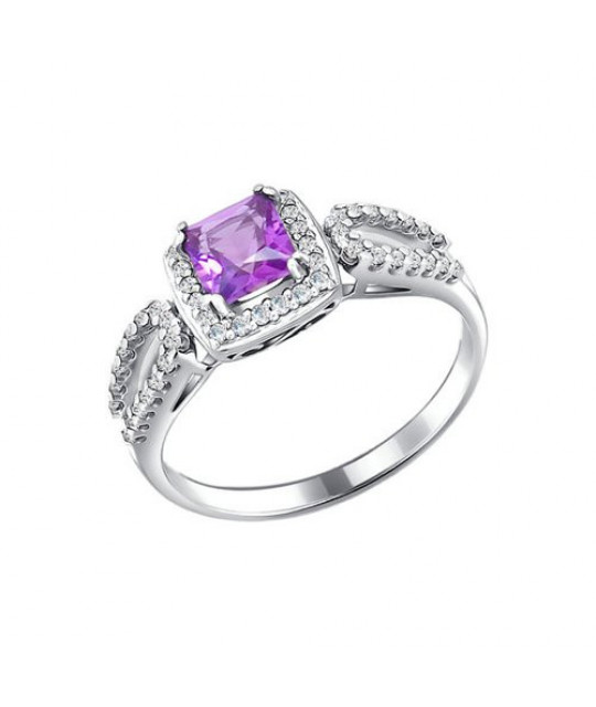 Silver ring SOKOLOV with amethyst and cubic zirkonia