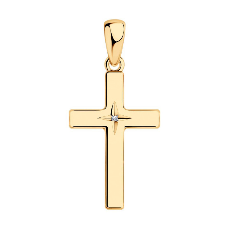 Cross pendant SOKOLOV in gilded silver with a diamond