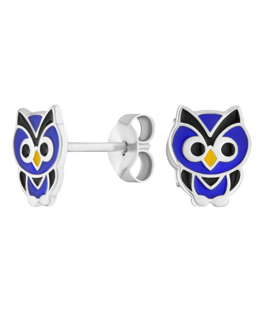 Earrings in silver with ALFA-KARAT enamel, Owl