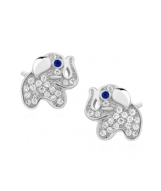 Silver earrings Sentiell with zirconia, Elephants with sapphire eyes