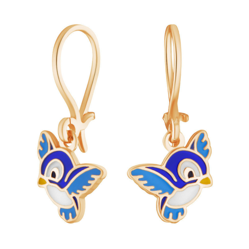 Silver gilded earrings ALFA-KARATOV with enamel, Bird