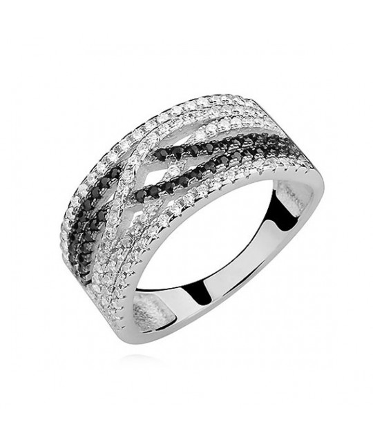 Silver ring SENTIELL with white and black zircons, EU-13
