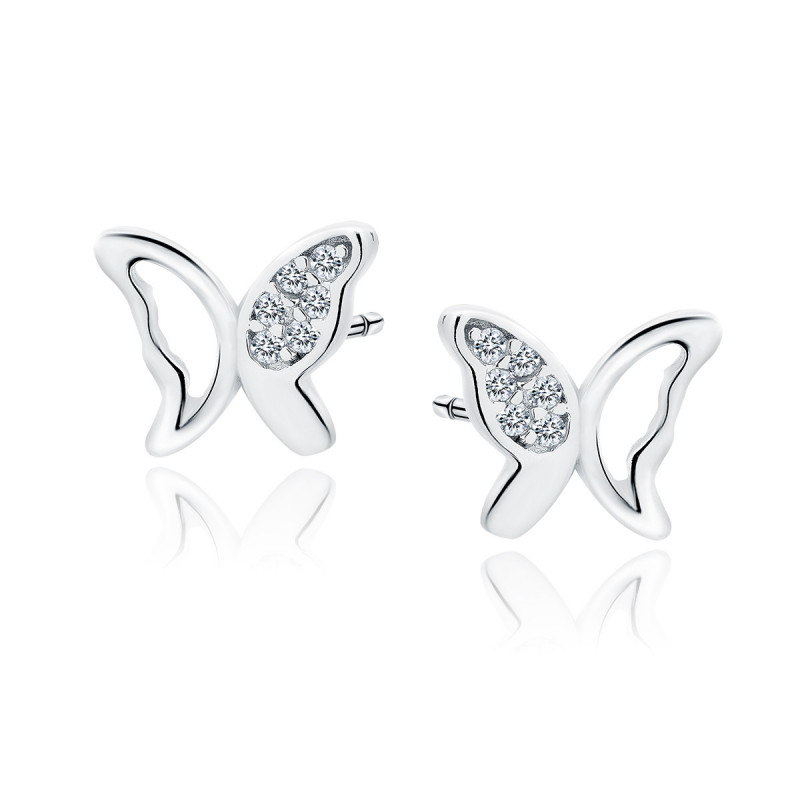 Silver earrings butterflies SENTIELL with white zircons