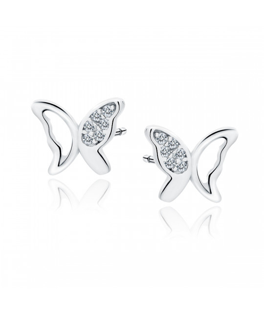 Silver earrings butterflies SENTIELL with white zircons