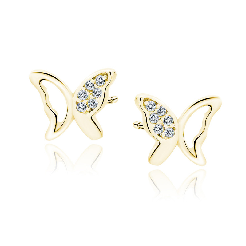 Silver gold-plated earrings SENTIELL, Butterflies with white zircons