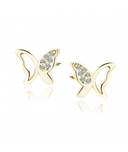 Silver gold-plated earrings SENTIELL, Butterflies with white zircons