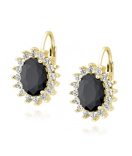Silver gold-plated earrings SENTIELL with black zircon