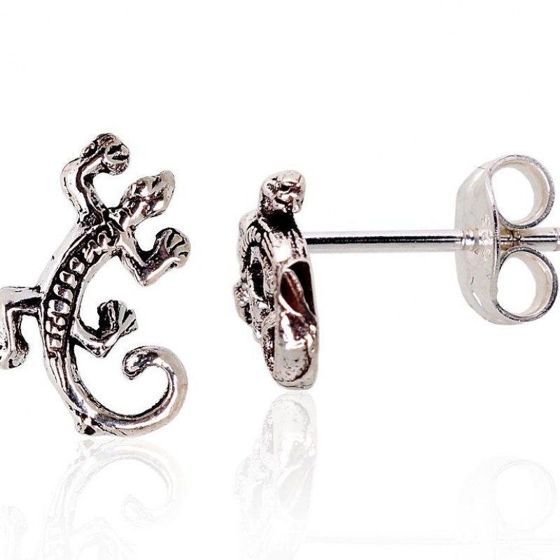 Silver earrings, Lizard
