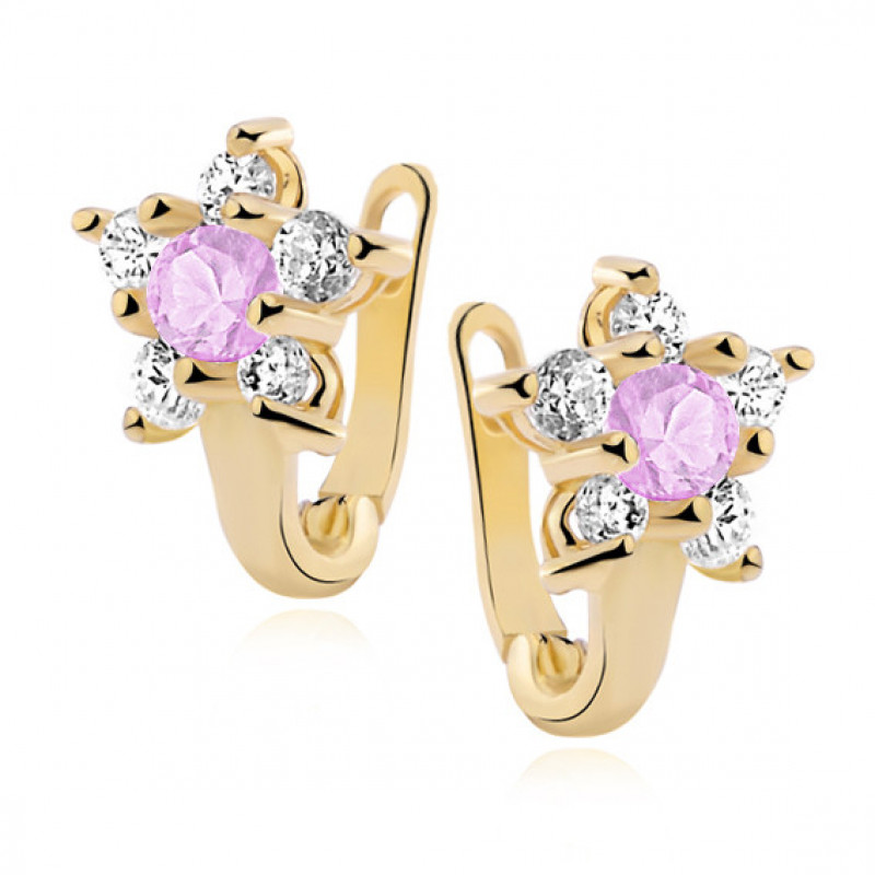 Silver earrings with light pink zircon SENTIELL, Gold-plated flower