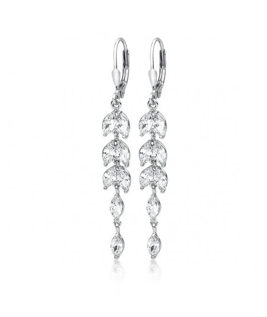 Silver SENTIELL earrings, Long leaves with zircons