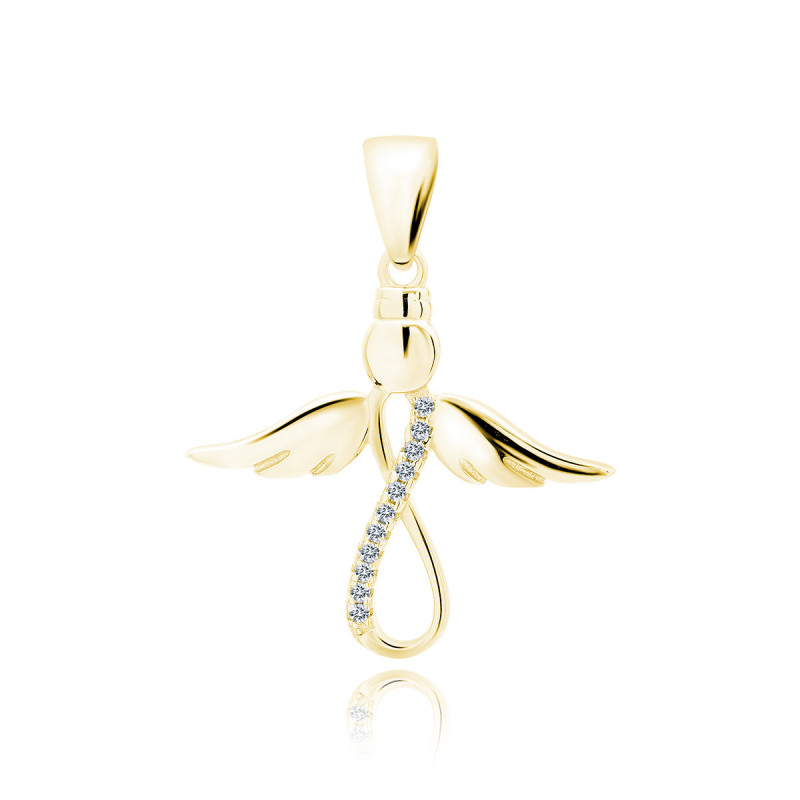 Gold-plated silver pendant SENTIELL with white zircons,  Angel and infinity sign