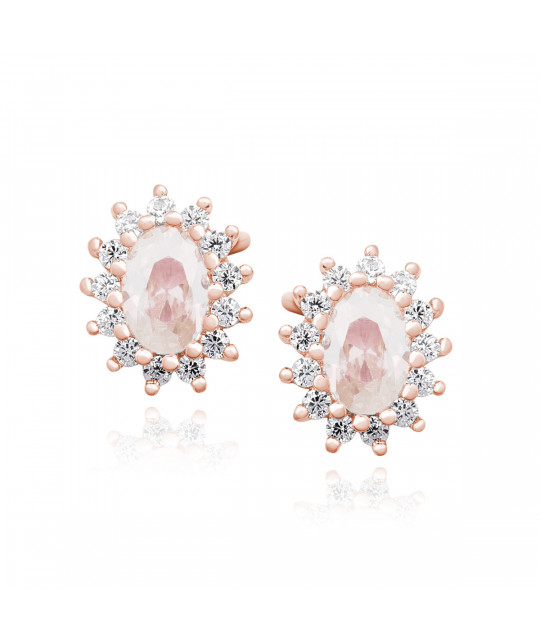 Rose gold-plated silver earrings SENTIELL, Morganite and white zircons