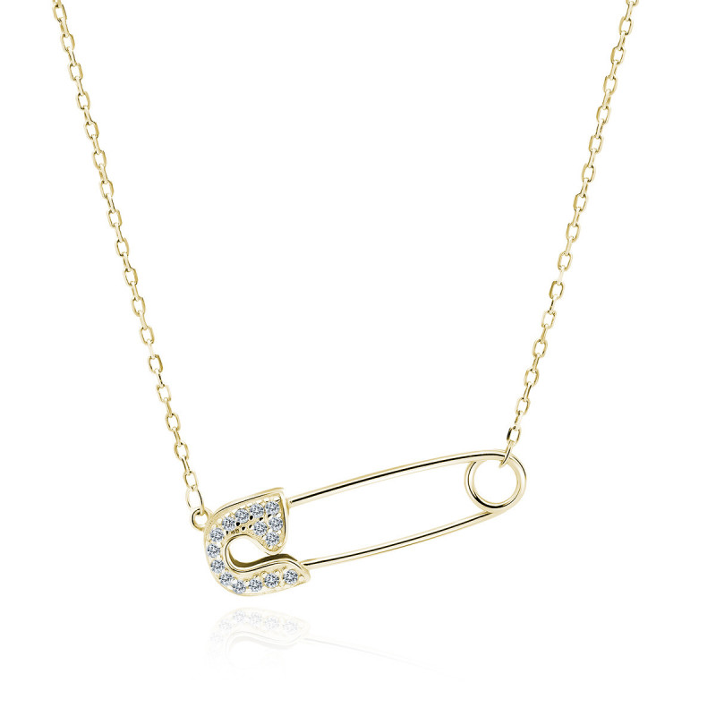 Gold-plated silver necklace SENTIELL with zircons, Safety-pin
