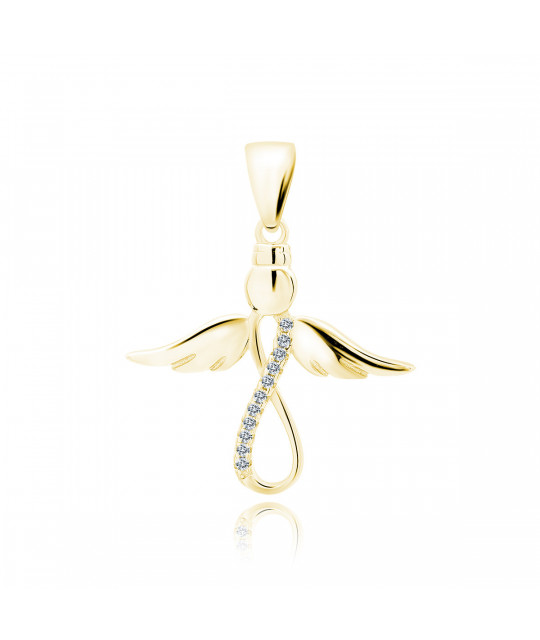Gold-plated silver pendant SENTIELL with white zircons,  Angel and infinity sign
