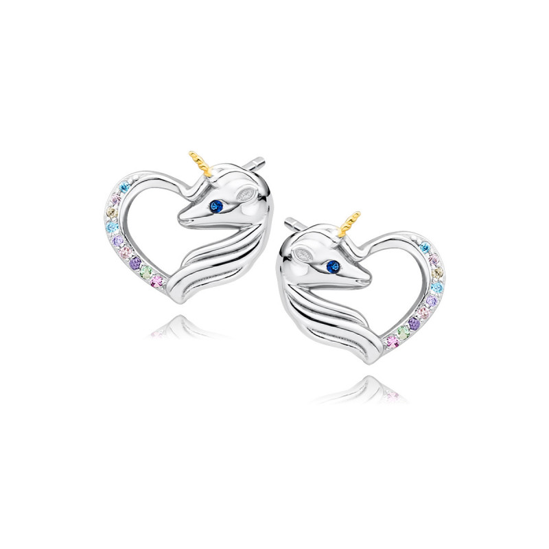 Silver earrings SENTIELL, Unicorn with zircons and sapphire eye
