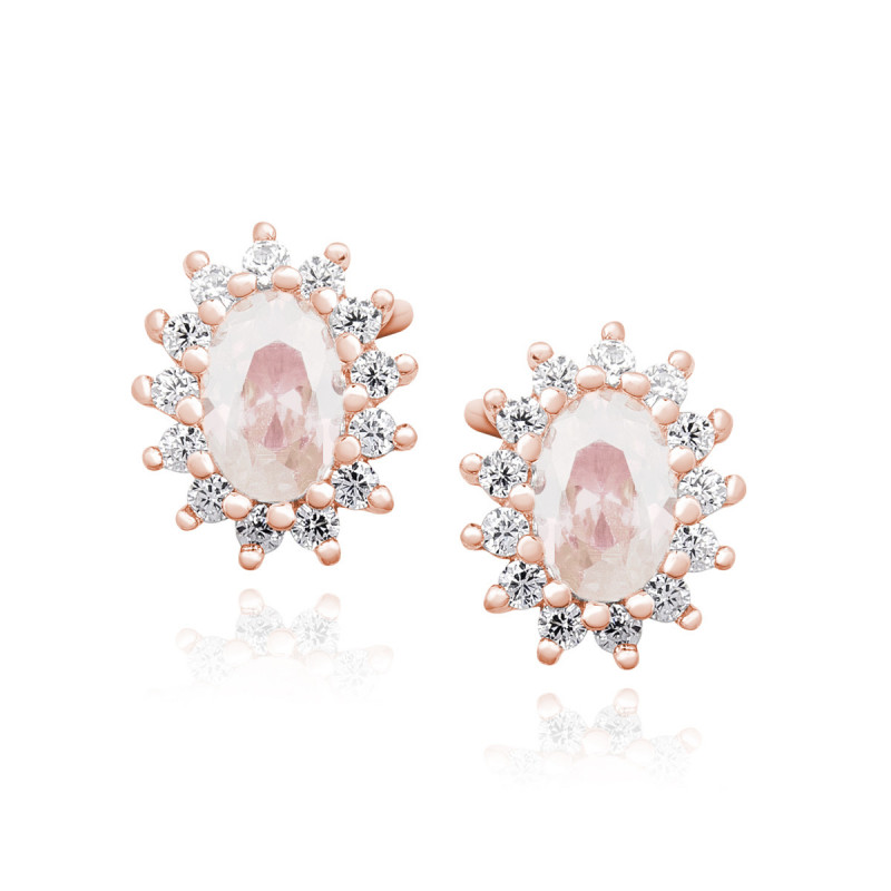 Rose gold-plated silver earrings SENTIELL, Morganite and white zircons