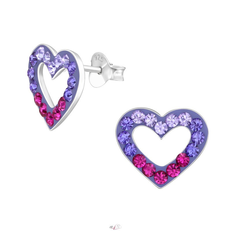 Silver ear studs with stones, Heart