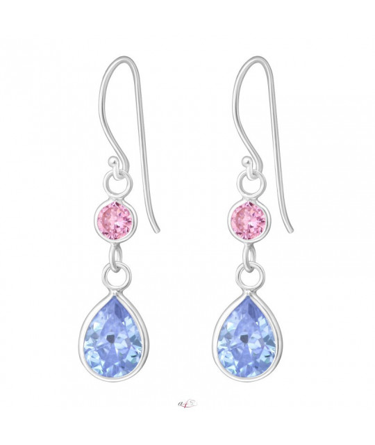 Silver earrings with zircon stones,  Circle and tear
