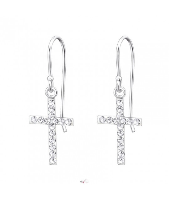 Silver earrings with crystal stones, Cross