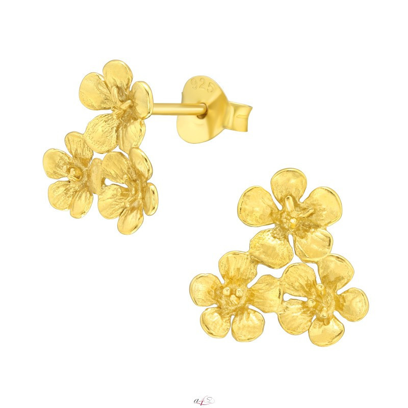 Silver earrings, Golden flower