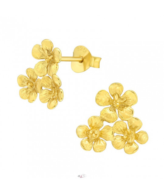 Silver earrings, Golden flower