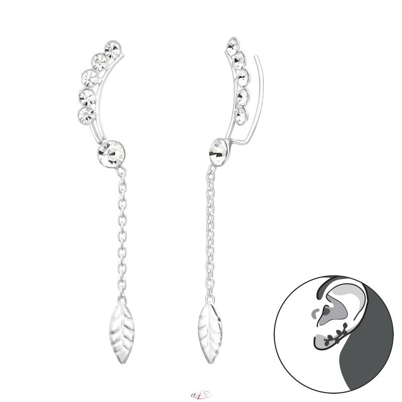 Silver ear cuffs, Hangin Leaf with chain