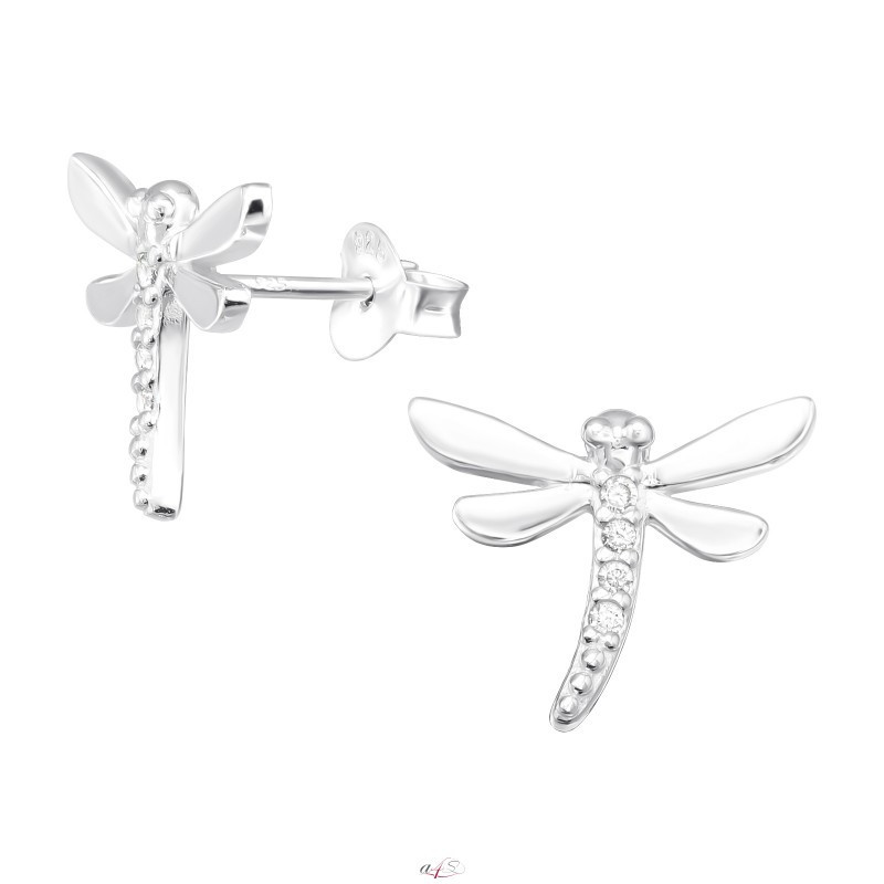 Silver earrings with zirconia stones, Dragonfly