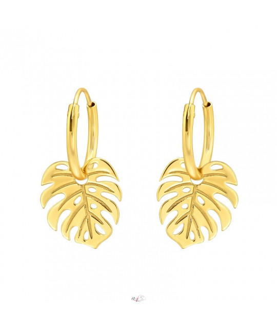 Gold-plated silver earrings, Plant leaf