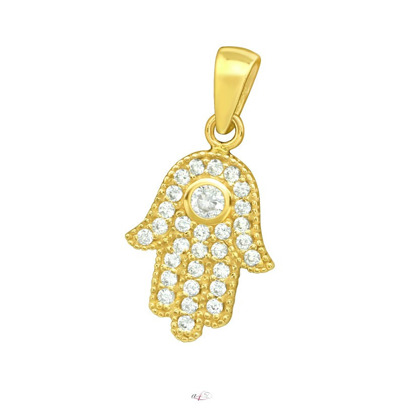 Gold-plated silver pendant with zirconia, Hamsa
