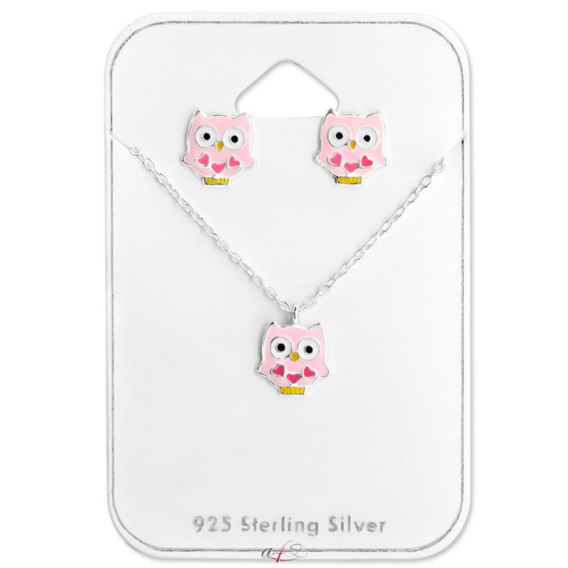 Silver jewellery set, Owl