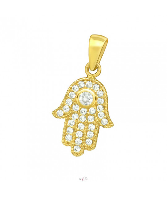 Gold-plated silver pendant with zirconia, Hamsa
