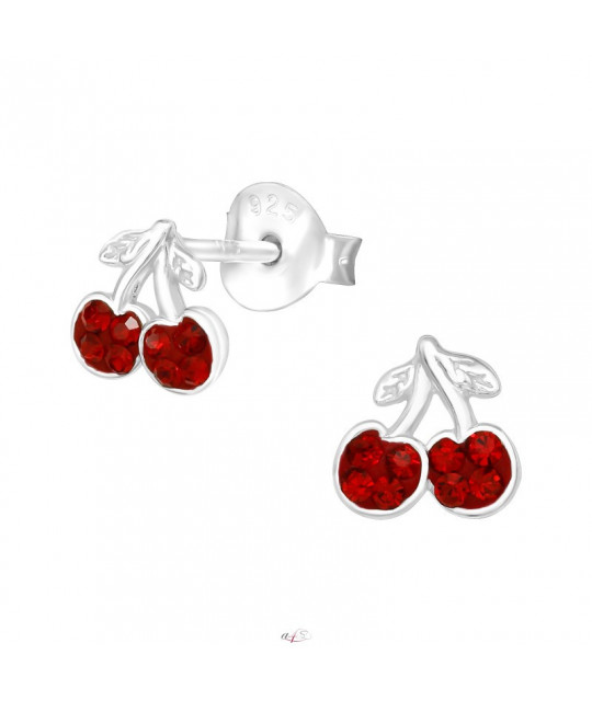 Silver earrings with crystal stones, Cherry
