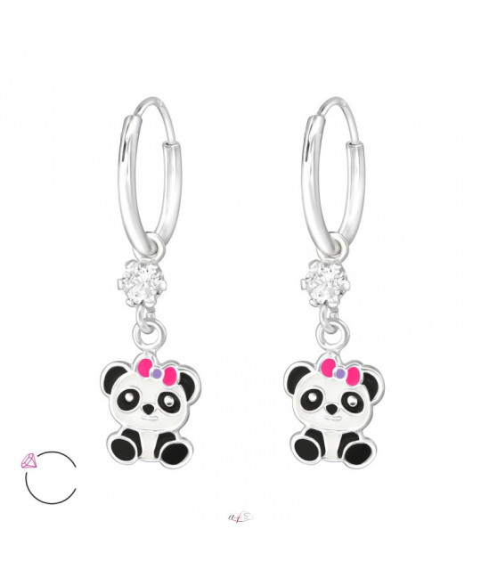 Silver children earrings, Hanging panda