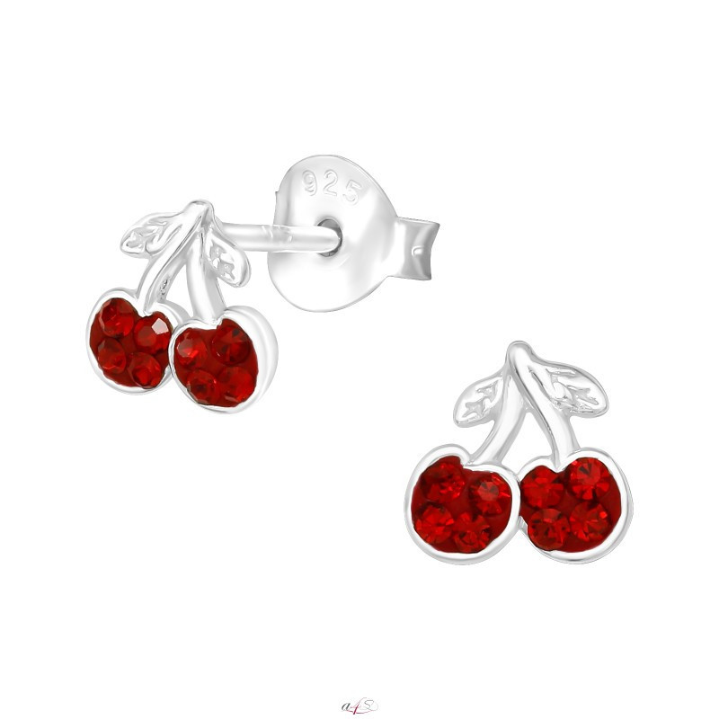 Silver earrings with crystal stones, Cherry