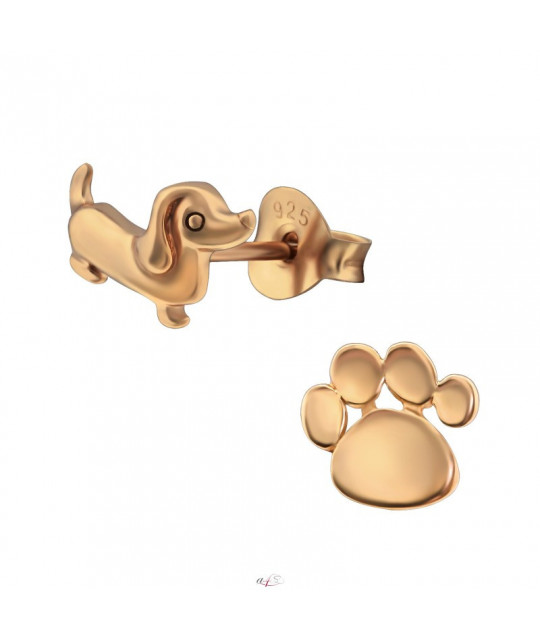 Gold-plated silver earrings without stones, Dog and paw print