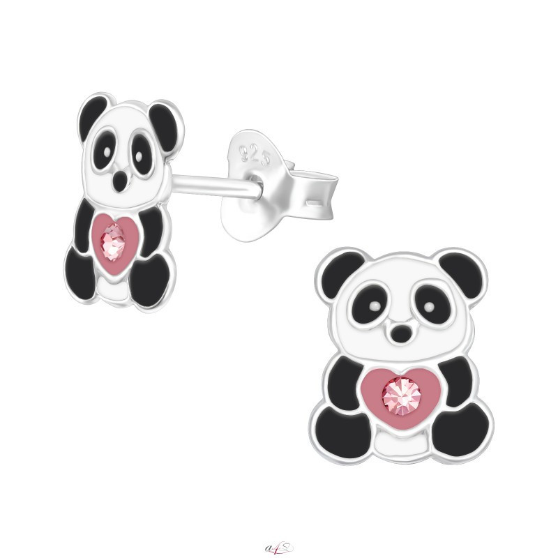Silver earrings with enamel, Panda