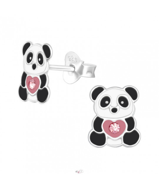 Silver earrings with enamel, Panda