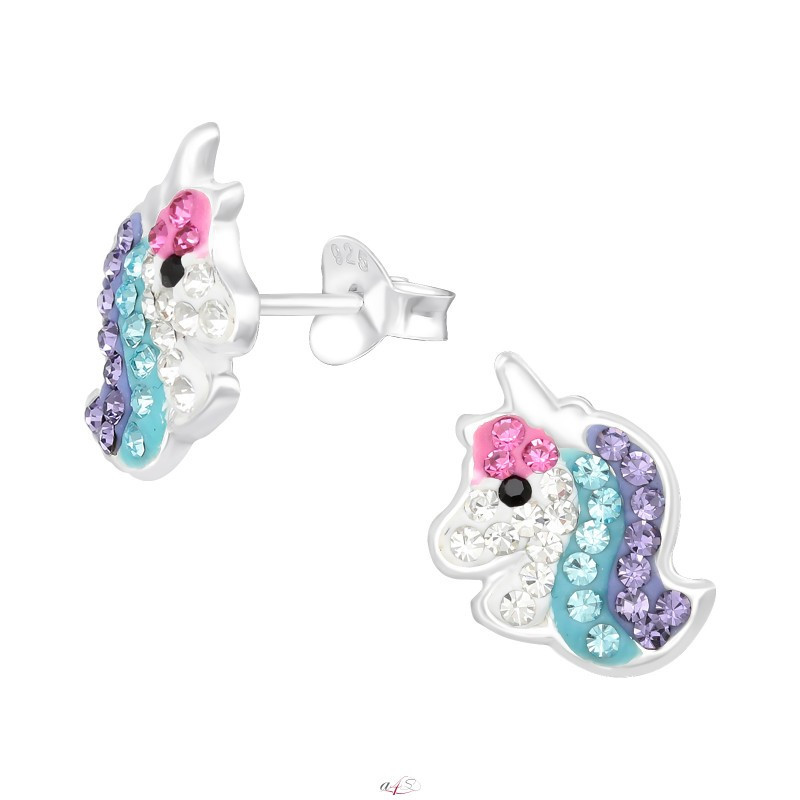 Silver earrings with stones, Unicorn