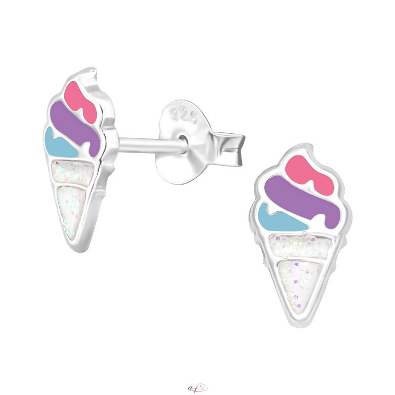 Silver earrings with enamel colors, Ice Cream