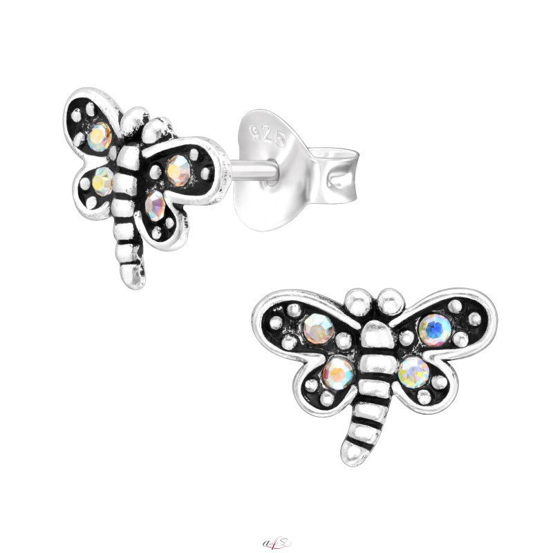 Silver earrings with stones, Dragonfly
