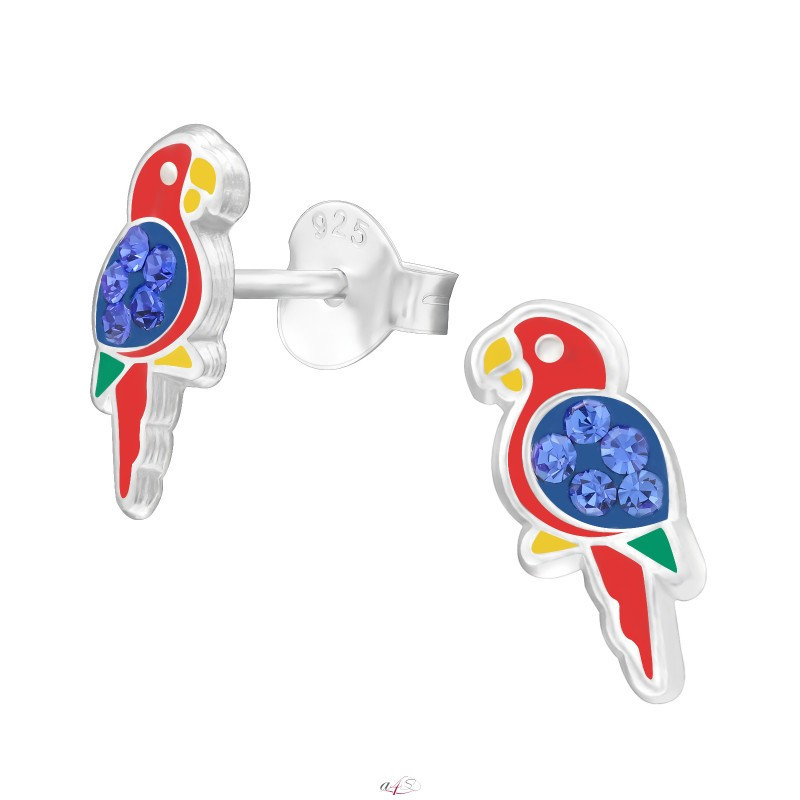 Hõbedast emailiga kõrvarõngad, Multicolour Parrot