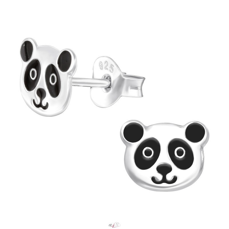Silver earrings with enamel colors, Panda face