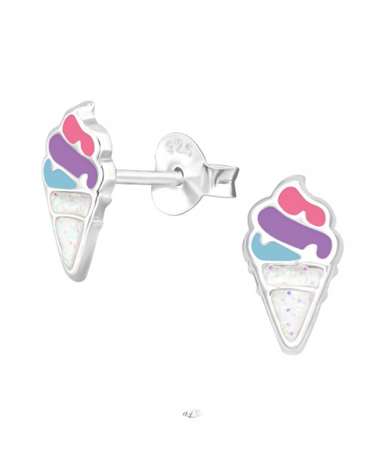 Silver earrings with enamel colors, Ice Cream