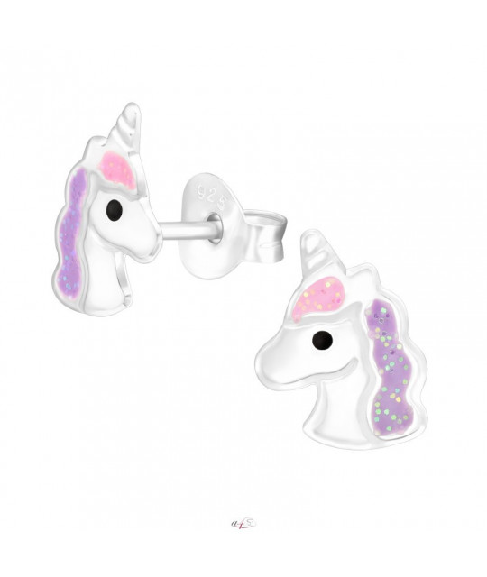 Silver earrings with enamel colors, Unicorn