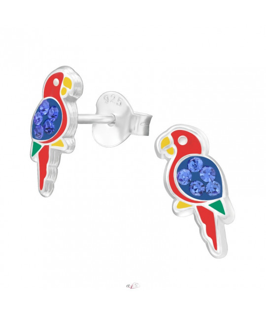 Silver earrings with enamel, Multicolour Parrot